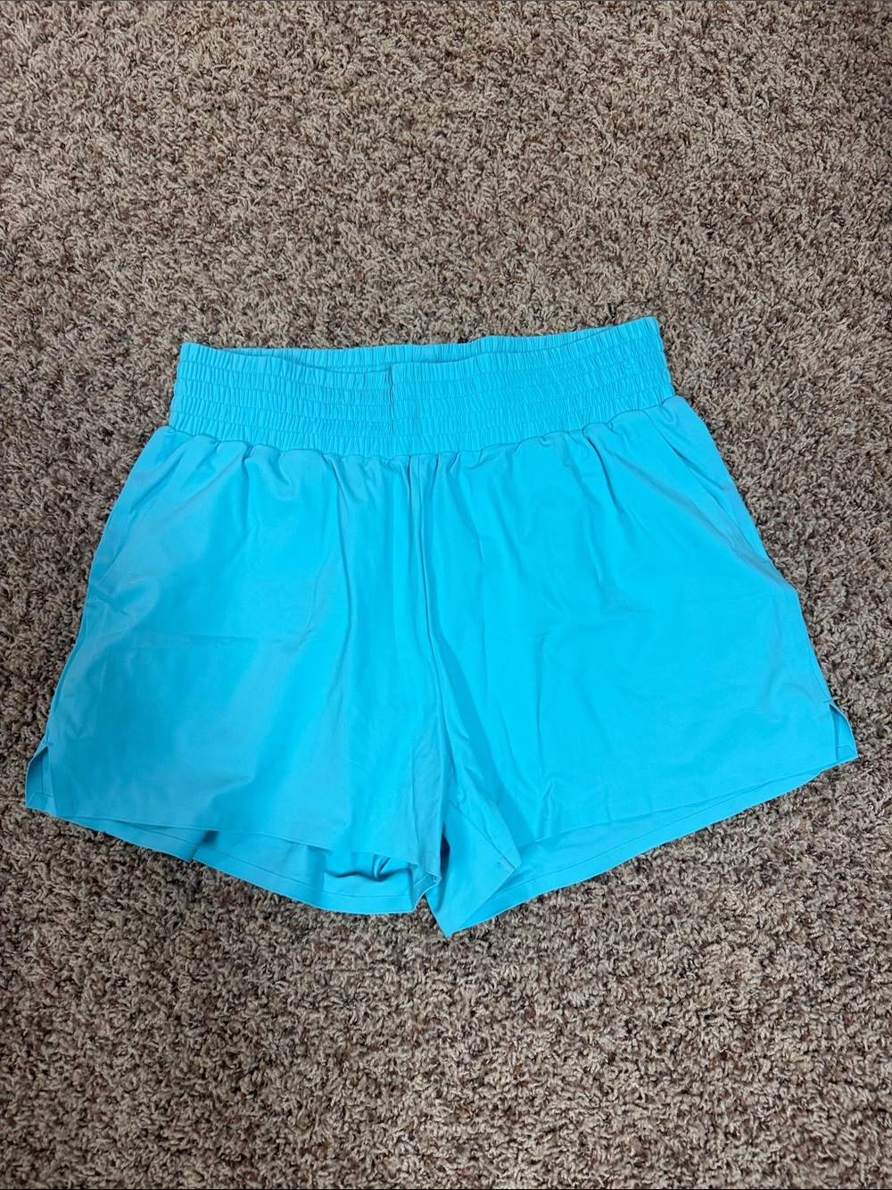 Women's Athletic Shorts in Bright Turquoise with Elastic Waist